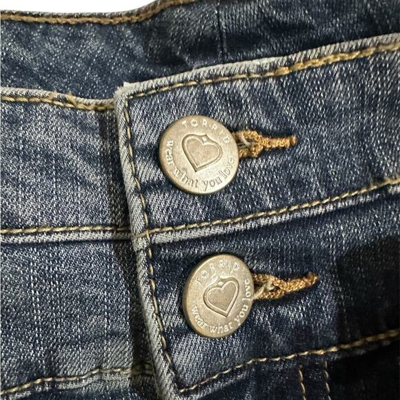 NEW Torrid Dark Blue double waist raw hem flare Jeans - Picture 4 of 7